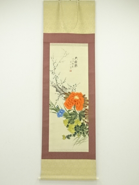 JAPANESE HANGING SCROLL / HAND PAINTED / FOUR SEASONS FLOWERS